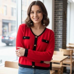 Vintage Red and Black Women's Sweater